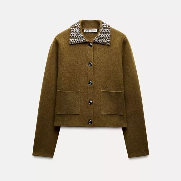 ZARA 100% WOOL JEWEL COLLAR JACKET - Picture 12 of 14